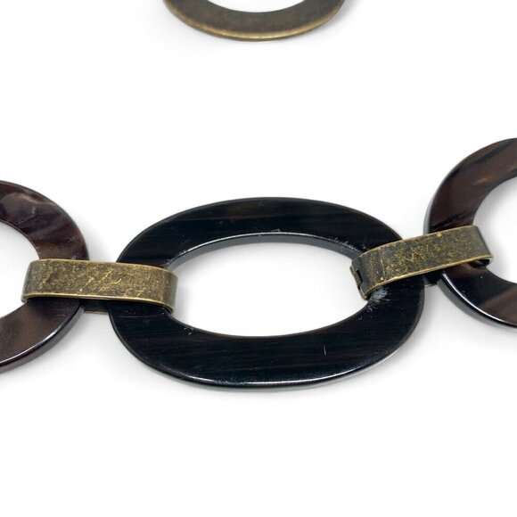 Medieval Style Chain Belt Antiqued Silver Metal Tortoiseshell Enamel Elastic OS - Picture 5 of 9